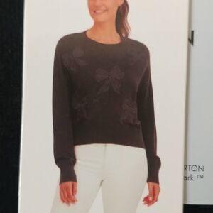 Women's Black Sweater XXL, Lace Bow Design Bridgerton, Whimsigoth Dark Cottage